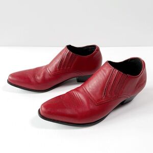 VTG Durango Woman Red Leather Pointed Toe Western Ankle Boots US7.5 Boho Classic